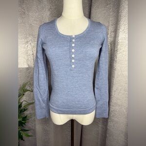 J. Crew Women’s Half Front-Button Knit Long Sleeve Top Blue Sz S